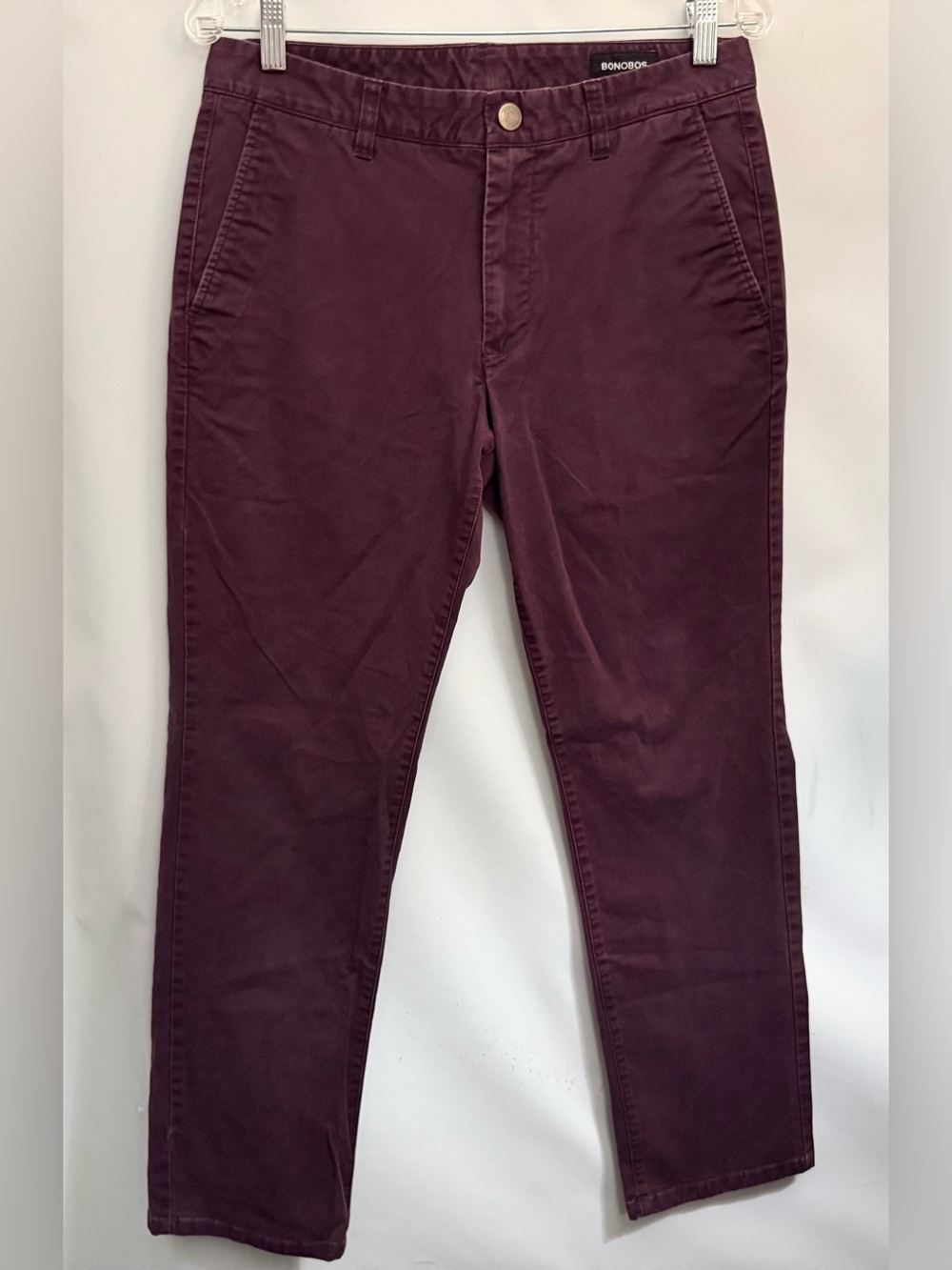 NEW BONOBOS Pants Men 31x30” Chino Slim Straight Burgundy Cotton Stretch Preppy - Picture 6 of 15
